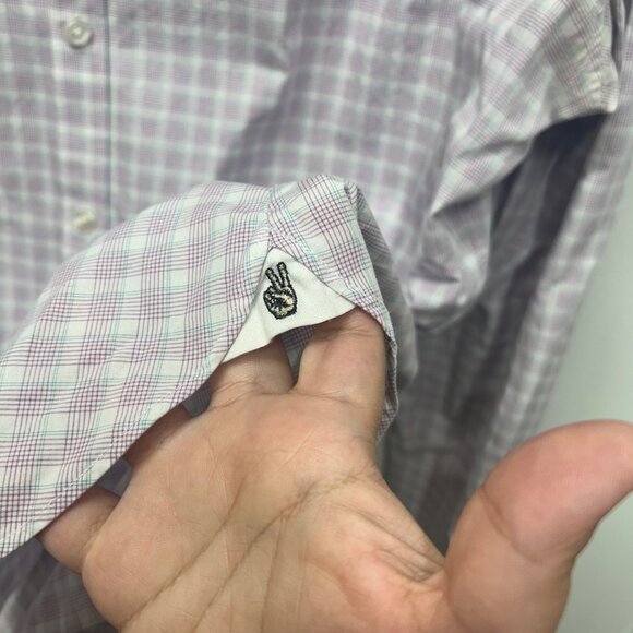 John Varvatos Slim Fit Plaid Button-Down Shirt 17 32/33 Cotton Long Sleeve large - Picture 6 of 9